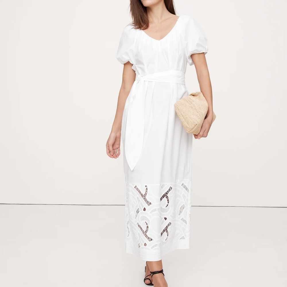 BR Embroidered Cotton Poplin Ruched Dress